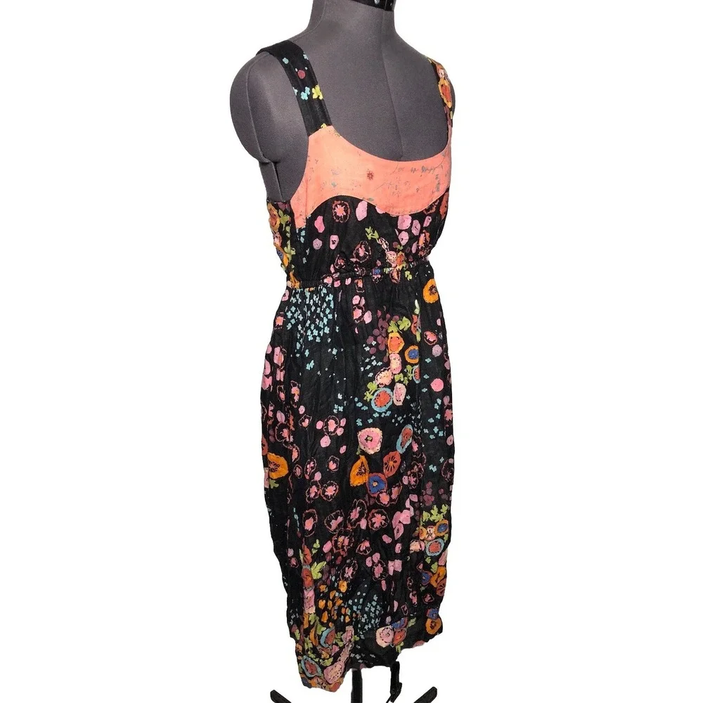 Y2K Rebe USA Floral Cotton Bubble Hem Dress Black Coral 33-28-48 S - Picture 2 of 10